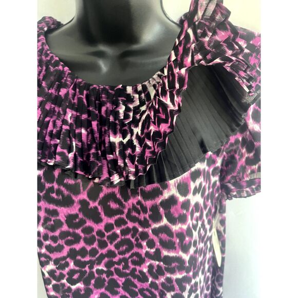 Animal Leopard Cheetah Print NWT Top Ruffles Pink Tunic Y2K Barbiecore Sexy sz S - Picture 3 of 11